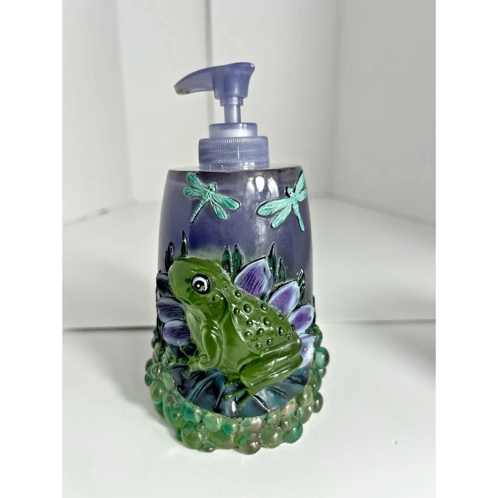 Vintage Lucite 60s 70s‎ Purple Green Frog Decor Bathroom Vanity Set 3 pc RARE